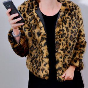 Y2K  Leopard Print Faux Fur Jacket M/L